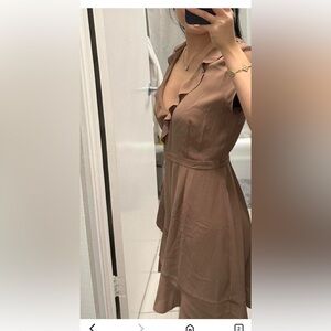 LOFT Brown Midi Dress with Ruffle Detail